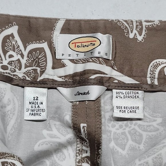TALBOTS Womens Stretch Cotton Capri Pants Brown Floral Size 12 RN#73058 USA - Picture 12 of 12